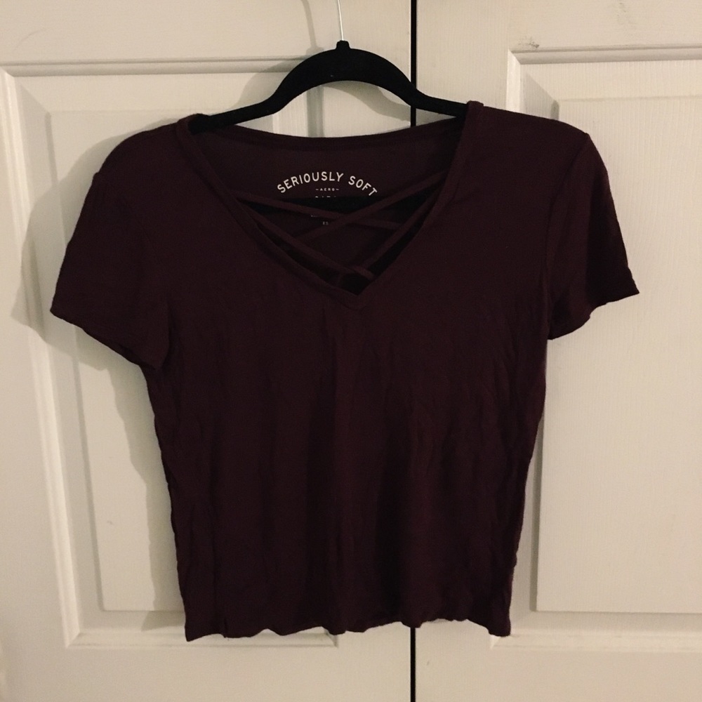 red seriously soft cropped crisscross front top